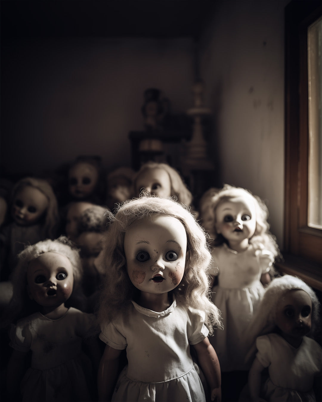 They Never Blink - In the attic, they wait — wide-eyed and eternal poster.